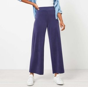 LOFT knit elasticized waist wide leg crop pants, 30", blue